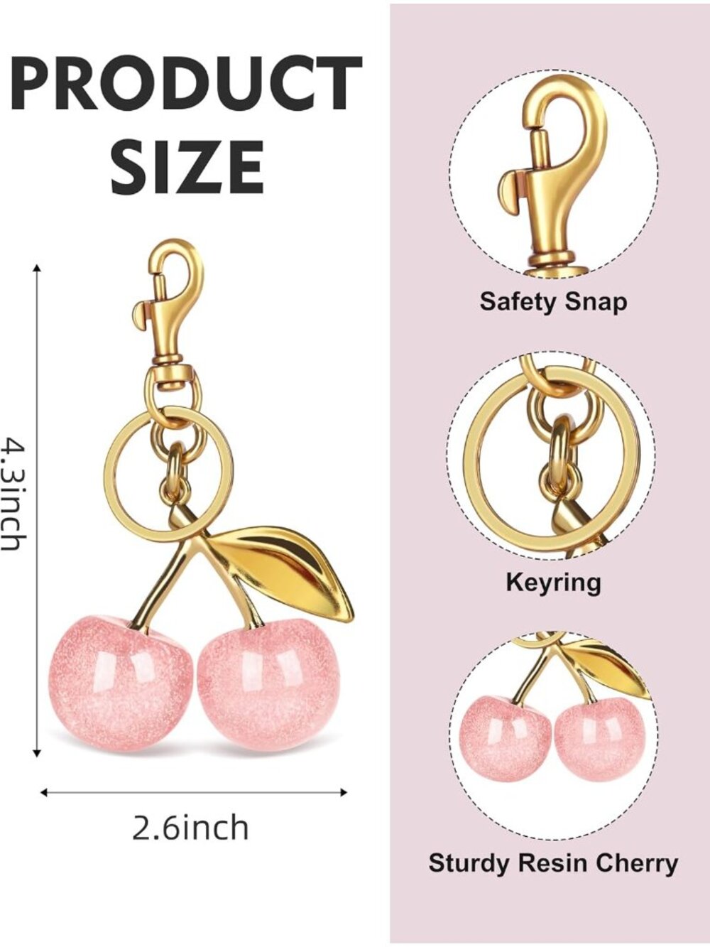 Women Pink Sparkling Purse Charms gloss Sparkling Resin Cherry Bag Keychains - Picture 3 of 5